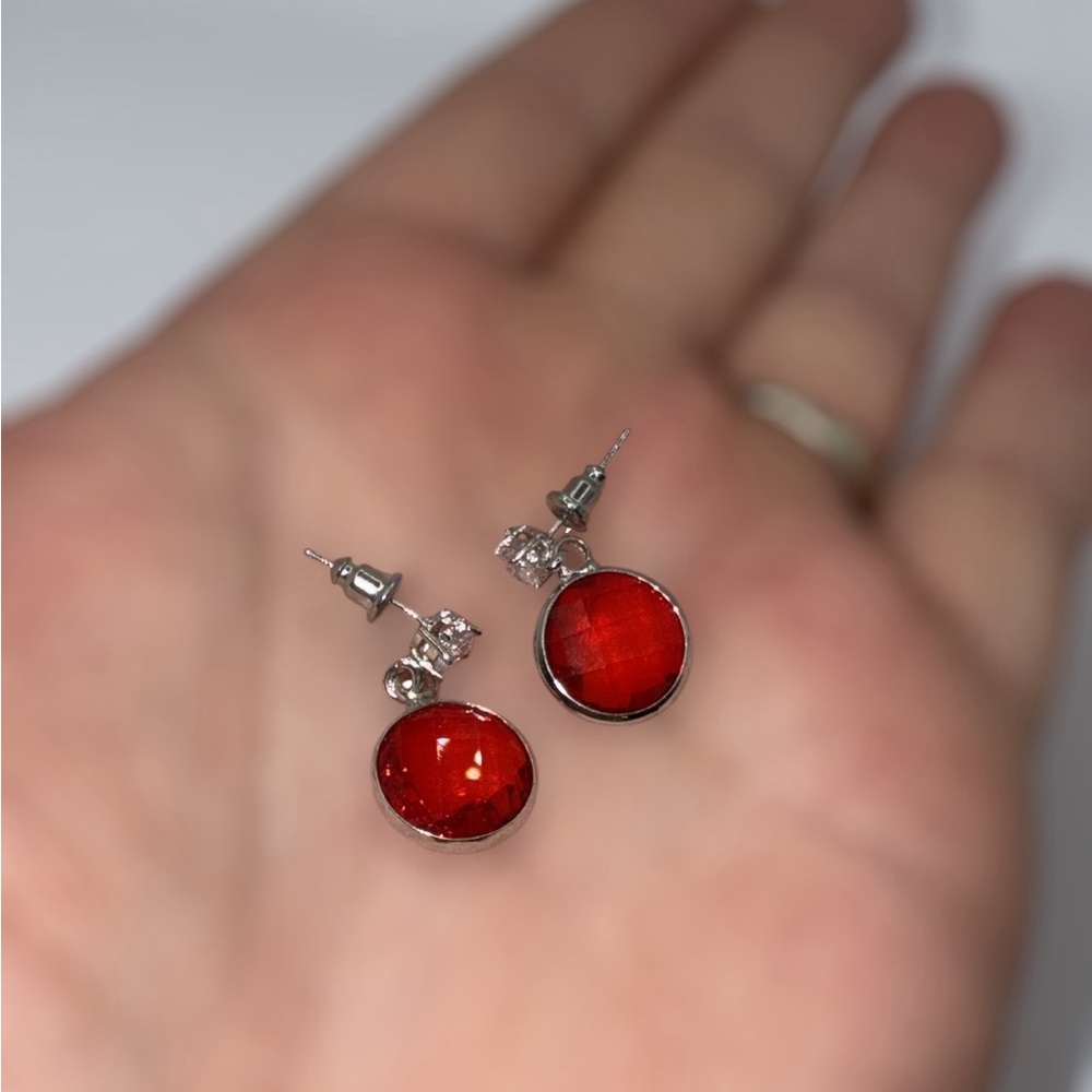 Elegant Red and Silver Stud Earrings
